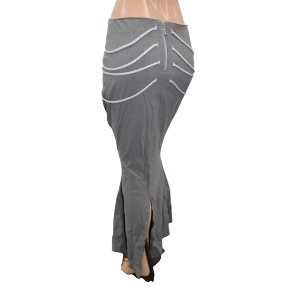 Y2K Canadian Gray Fitted High Waisted STRETCH Maxi Skirt Cascading Rope Detail - Picture 3 of 7